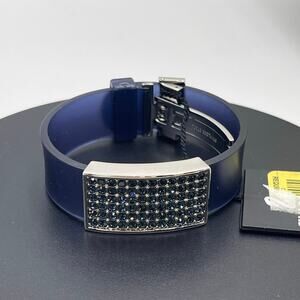 Swarovski Stainless Steel Blue Crystal Rubber Jelly‎ Adjustable Bracelet new